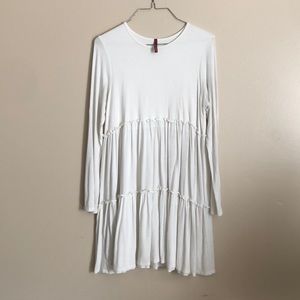 White Long Sleeve Ruffle Dress